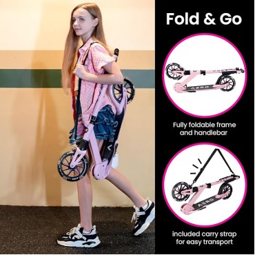 AERO MOBILITY Kick Scooter for Kids 6+, Teens & Adults | Light Up Wheels, Hand Brake, Rubber Deck Mat & Shock Absorption | Foldable & Height Adjustable